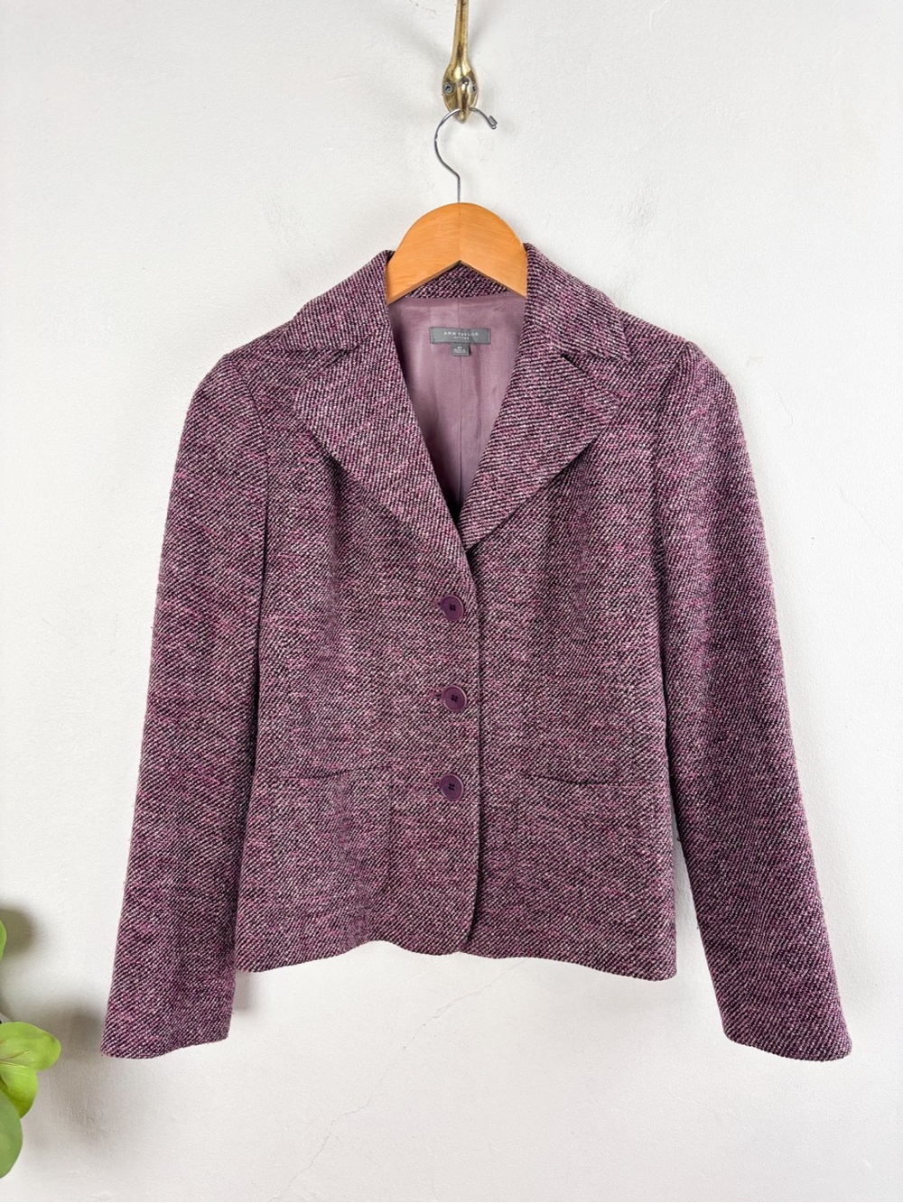 Y2K Ann Taylor Pink Tweed Wool Blend Blazer Sz 2